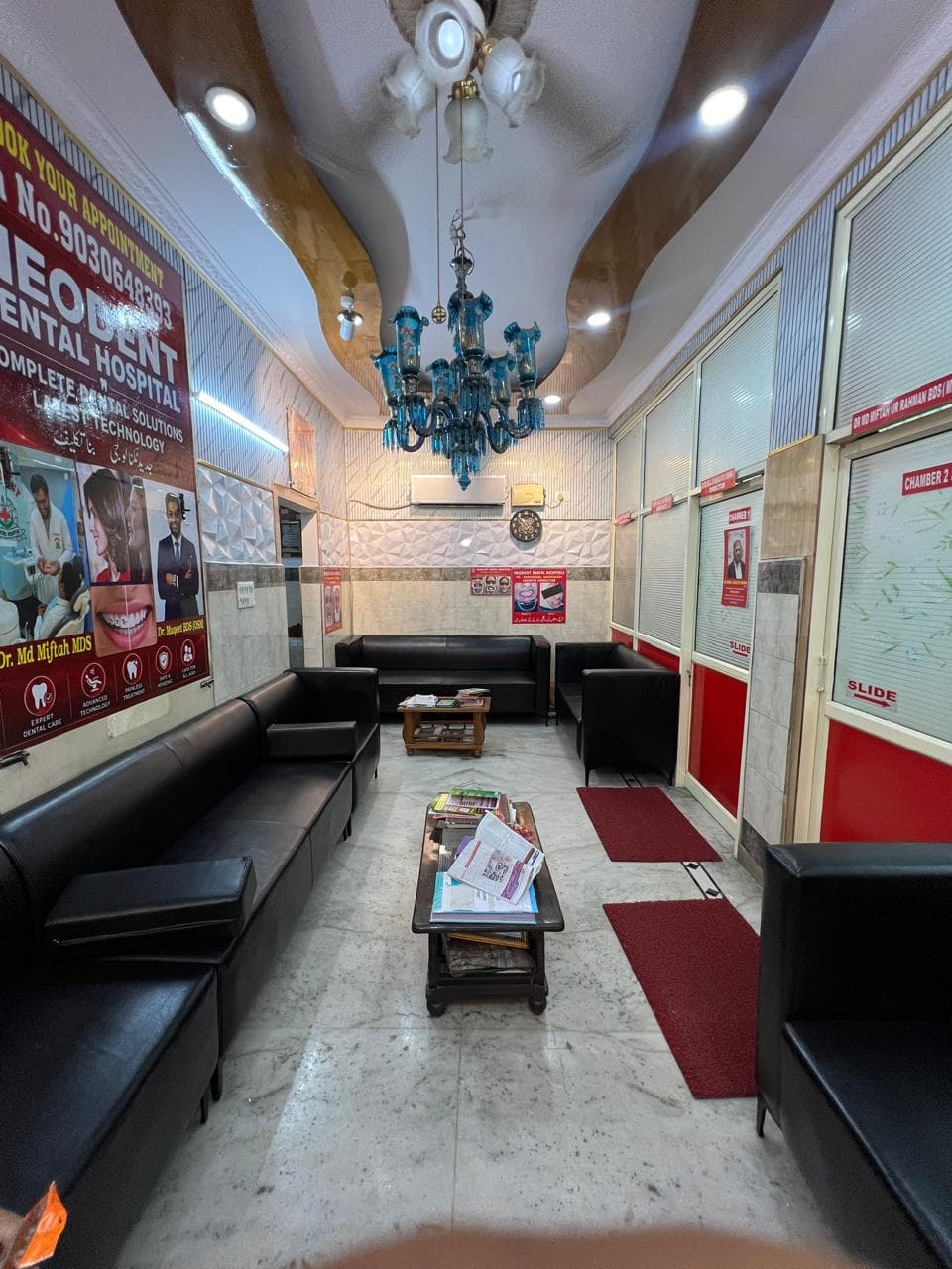 NeoDent Dental Hospital Mehdipatnam interior — the patient waiting lounge